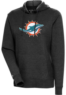 Antigua Miami Dolphins Womens Black Chenille Logo Action Hooded Sweatshirt