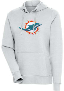 Antigua Miami Dolphins Womens Grey Chenille Logo Action Hooded Sweatshirt