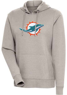 Antigua Miami Dolphins Womens Oatmeal Chenille Logo Action Hooded Sweatshirt
