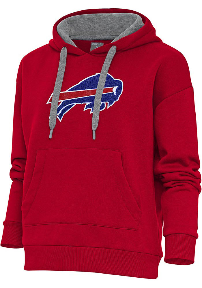 Antigua Buffalo Bills Women's Red Chenille Logo Victory Hooded Sweatshirt, Red, 52% Cot / 48% Poly, Size M, Rally House
