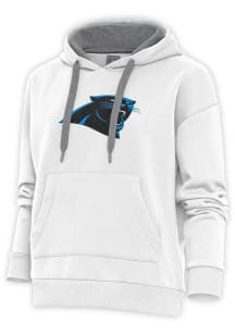 Antigua Carolina Panthers Womens White Chenille Logo Victory Hooded Sweatshirt
