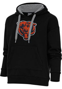 Antigua Chicago Bears Womens Black Chenille Logo Victory Hooded Sweatshirt
