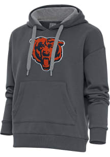 Antigua Chicago Bears Womens Charcoal Chenille Logo Victory Hooded Sweatshirt