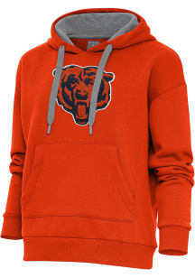 Antigua Chicago Bears Womens Orange Chenille Logo Victory Hooded Sweatshirt