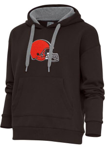 Antigua Cleveland Browns Womens Brown Chenille Logo Victory Hooded Sweatshirt