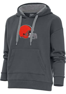 Antigua Cleveland Browns Womens Charcoal Chenille Logo Victory Hooded Sweatshirt