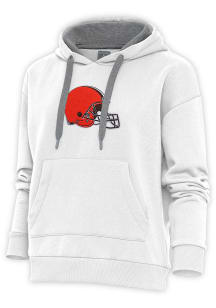 Antigua Cleveland Browns Womens White Chenille Logo Victory Hooded Sweatshirt