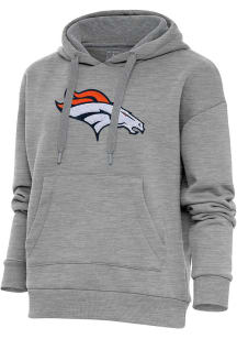 Antigua Denver Broncos Womens Grey Chenille Logo Victory Hooded Sweatshirt