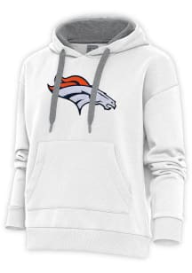 Antigua Denver Broncos Womens White Chenille Logo Victory Hooded Sweatshirt