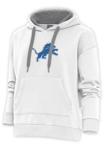 Antigua Detroit Lions Womens White Chenille Logo Victory Hooded Sweatshirt