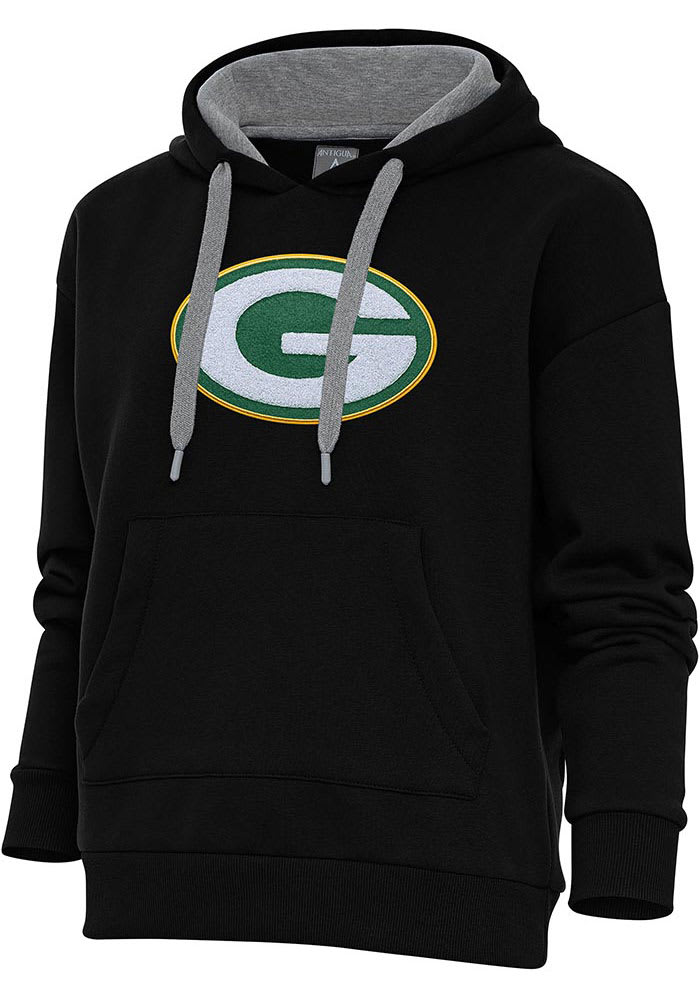 Green Bay Packers Antigua Action Chenille Pullover Hoodie - Oatmeal