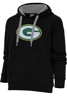 Antigua Green Bay Packers Womens Black Chenille Logo Victory Hooded Sweatshirt