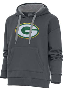 Antigua Green Bay Packers Womens Charcoal Chenille Logo Victory Hooded Sweatshirt