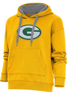 Antigua Green Bay Packers Womens Gold Chenille Logo Victory Hooded Sweatshirt