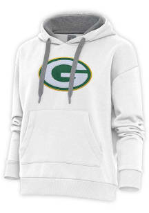 Antigua Green Bay Packers Womens White Chenille Logo Victory Hooded Sweatshirt