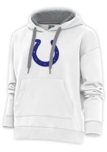 Antigua Indianapolis Colts Womens White Chenille Logo Victory Hooded Sweatshirt