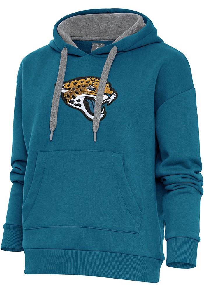 Antigua Jacksonville Jaguars Womens Chenille Logo Victory Hoodie - Teal