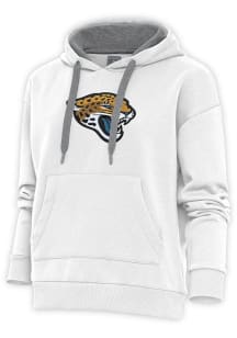 Antigua Jacksonville Jaguars Womens White Chenille Logo Victory Hooded Sweatshirt
