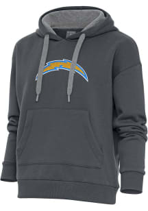 Antigua Los Angeles Chargers Womens Charcoal Chenille Logo Victory Hooded Sweatshirt