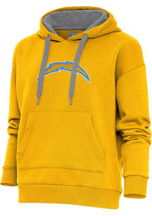 Antigua Los Angeles Chargers Womens Gold Chenille Logo Victory Hooded Sweatshirt