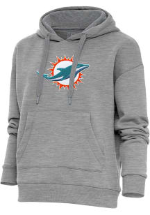 Antigua Miami Dolphins Womens Grey Chenille Logo Victory Hooded Sweatshirt