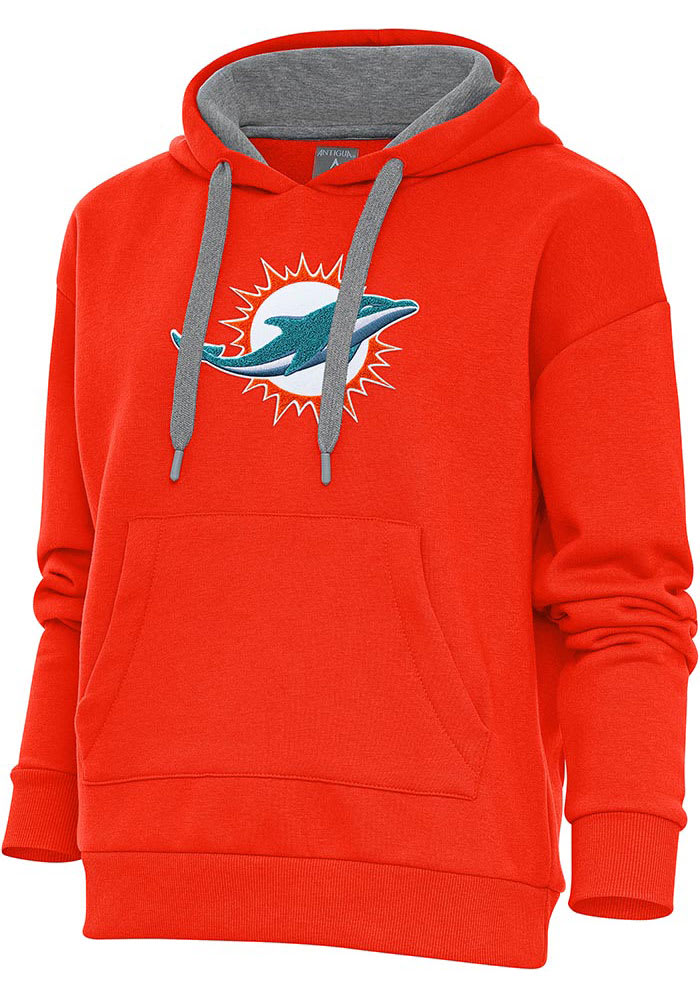 Women's Antigua Orange Miami Dolphins Victory Chenille Pullover Sweatshirt Size: Small