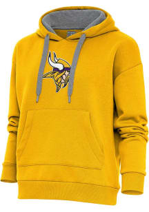 Antigua Minnesota Vikings Womens Gold Chenille Logo Victory Hooded Sweatshirt