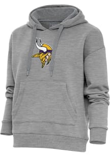 Antigua Minnesota Vikings Womens Grey Chenille Logo Victory Hooded Sweatshirt