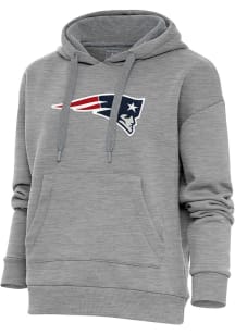 Antigua New England Patriots Womens Grey Chenille Logo Victory Hooded Sweatshirt