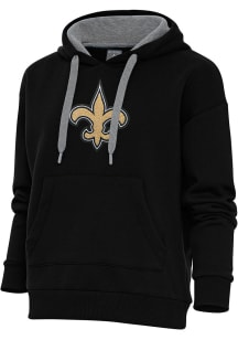 Antigua New Orleans Saints Womens Black Chenille Logo Victory Hooded Sweatshirt