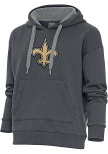 Antigua New Orleans Saints Womens Charcoal Chenille Logo Victory Hooded Sweatshirt