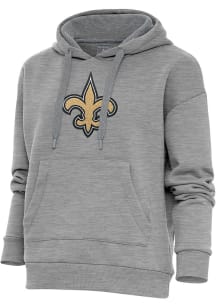 Antigua New Orleans Saints Womens Grey Chenille Logo Victory Hooded Sweatshirt
