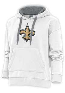 Antigua New Orleans Saints Womens White Chenille Logo Victory Hooded Sweatshirt