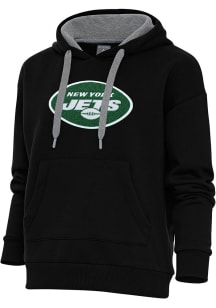 Antigua New York Jets Womens Black Chenille Logo Victory Hooded Sweatshirt