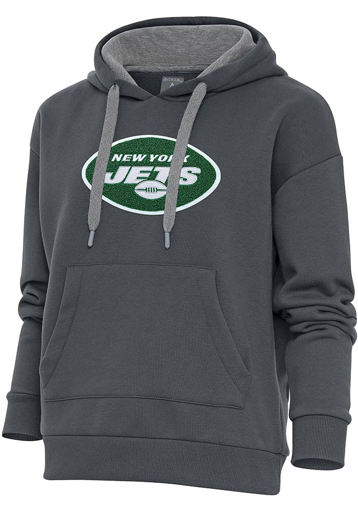 Men's Antigua Heather Gray New York Jets Victory Chenille Pullover Sweatshirt Size: Small