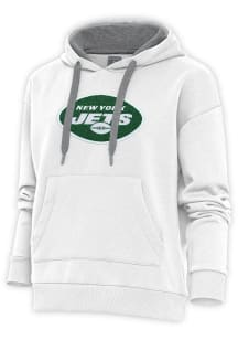 Antigua New York Jets Womens White Chenille Logo Victory Hooded Sweatshirt