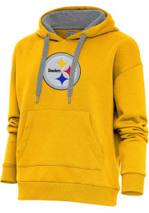 Antigua Pittsburgh Steelers Womens Gold Chenille Logo Victory Hooded Sweatshirt