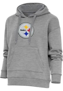 Antigua Pittsburgh Steelers Womens Grey Chenille Logo Victory Hooded Sweatshirt