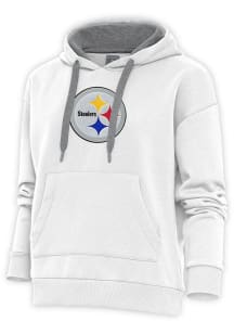 Antigua Pittsburgh Steelers Womens White Chenille Logo Victory Hooded Sweatshirt