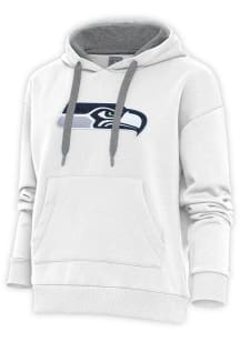 Antigua Seattle Seahawks Womens White Chenille Logo Victory Hooded Sweatshirt
