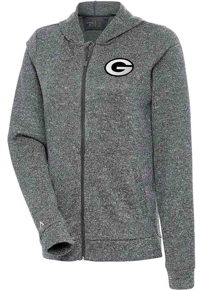 Antigua Green Bay Packers Womens Charcoal Metallic Logo Absolute Long Sleeve Pullover
