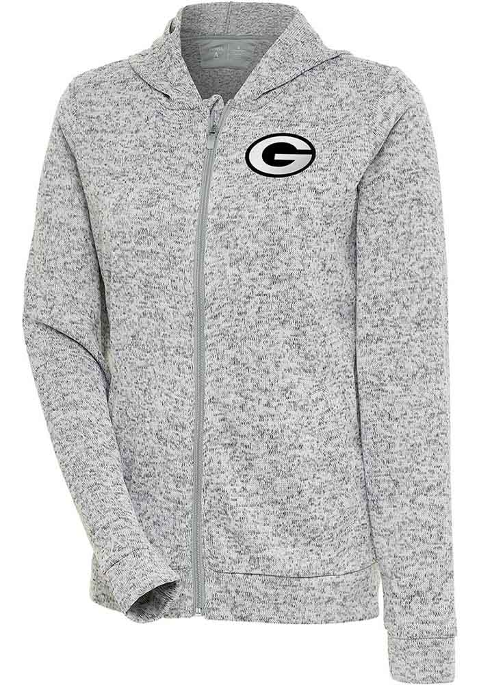 Antigua Green Bay Packers Womens Grey Metallic Logo Absolute Long Sleeve Pullover