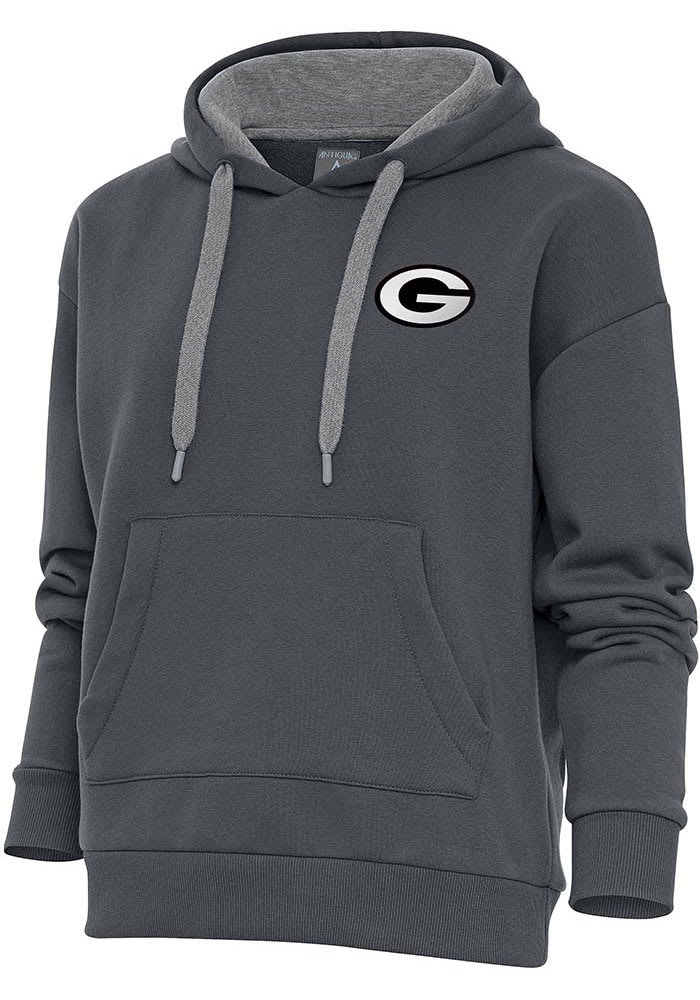 Antigua Green Bay Packers Womens Charcoal Metallic Logo Victory Long Sleeve Pullover