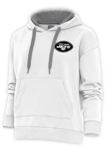 Antigua New York Jets Womens White Metallic Logo Victory Hooded Sweatshirt
