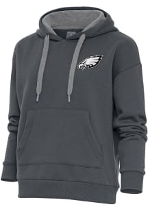 Antigua Philadelphia Eagles Womens Charcoal Metallic Logo Victory Hooded Sweatshirt