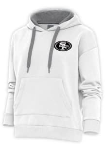 Antigua San Francisco 49ers Womens White Metallic Logo Victory Hooded Sweatshirt