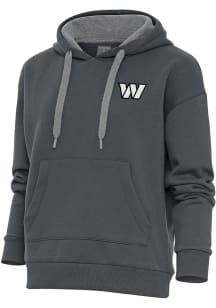 Antigua Washington Commanders Womens Charcoal Metallic Logo Victory Hooded Sweatshirt