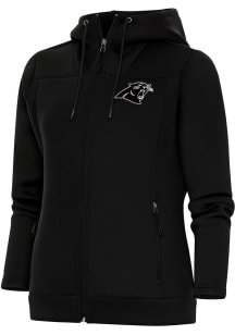 Antigua Carolina Panthers Womens Black Metallic Logo Protect Long Sleeve Full Zip Jacket