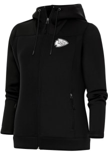 Antigua Kansas City Chiefs Womens Black Metallic Logo Protect Long Sleeve Full Zip Jacket