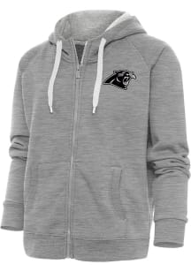 Antigua Carolina Panthers Womens Grey Metallic Logo Victory Long Sleeve Full Zip Jacket